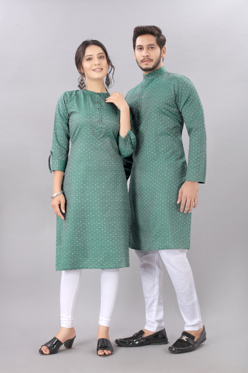 Viridian Green Color Couple Kurta