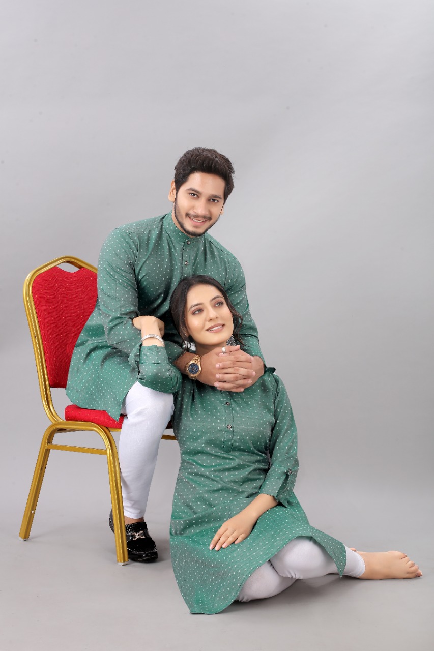 Viridian Green Color Couple Kurta