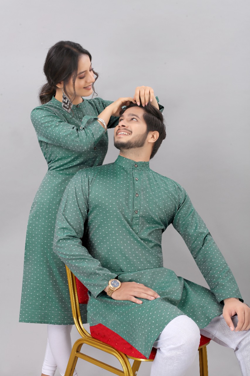 Viridian Green Color Couple Kurta