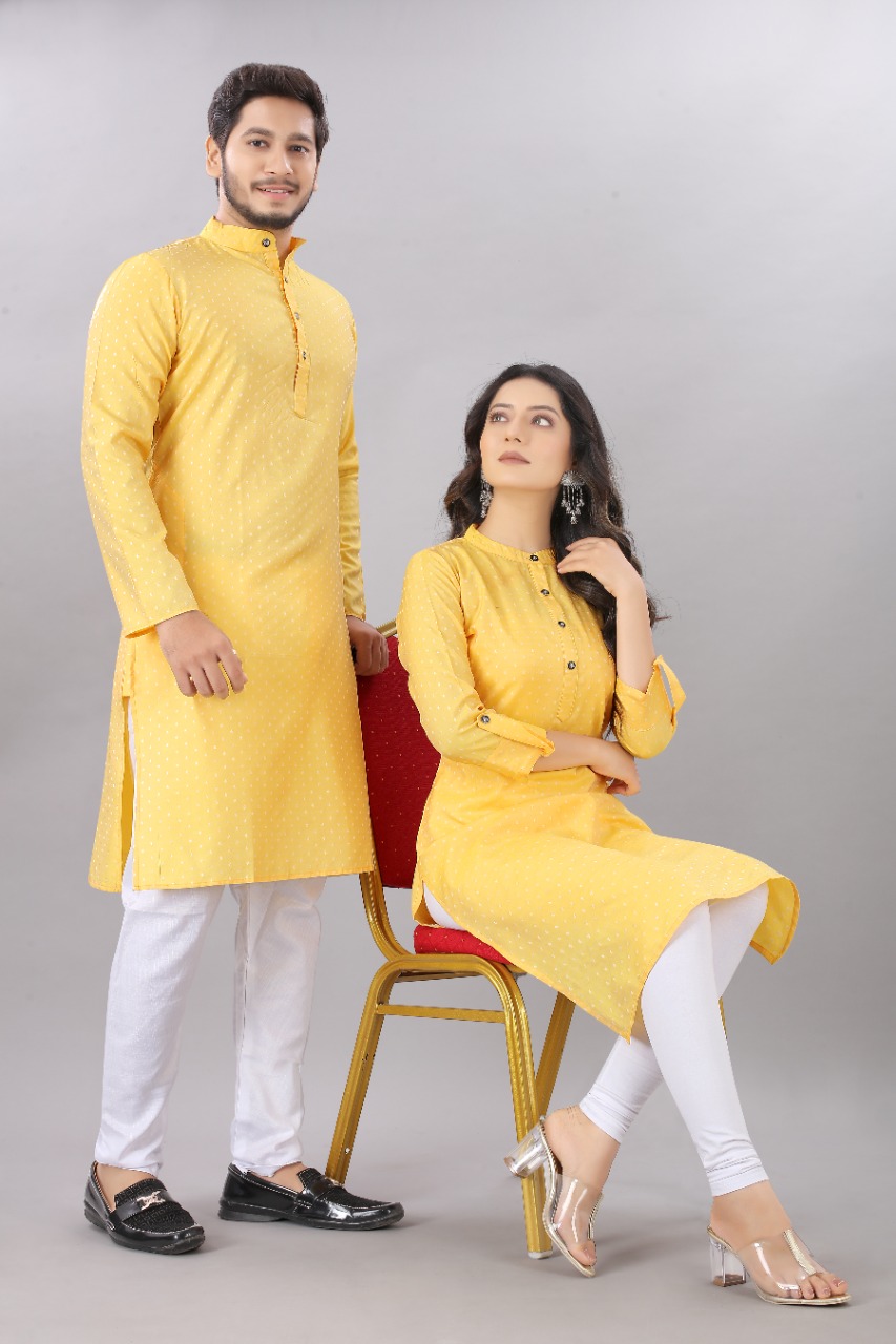 Couple Matching  Kurta Kurti  Yellow Color
