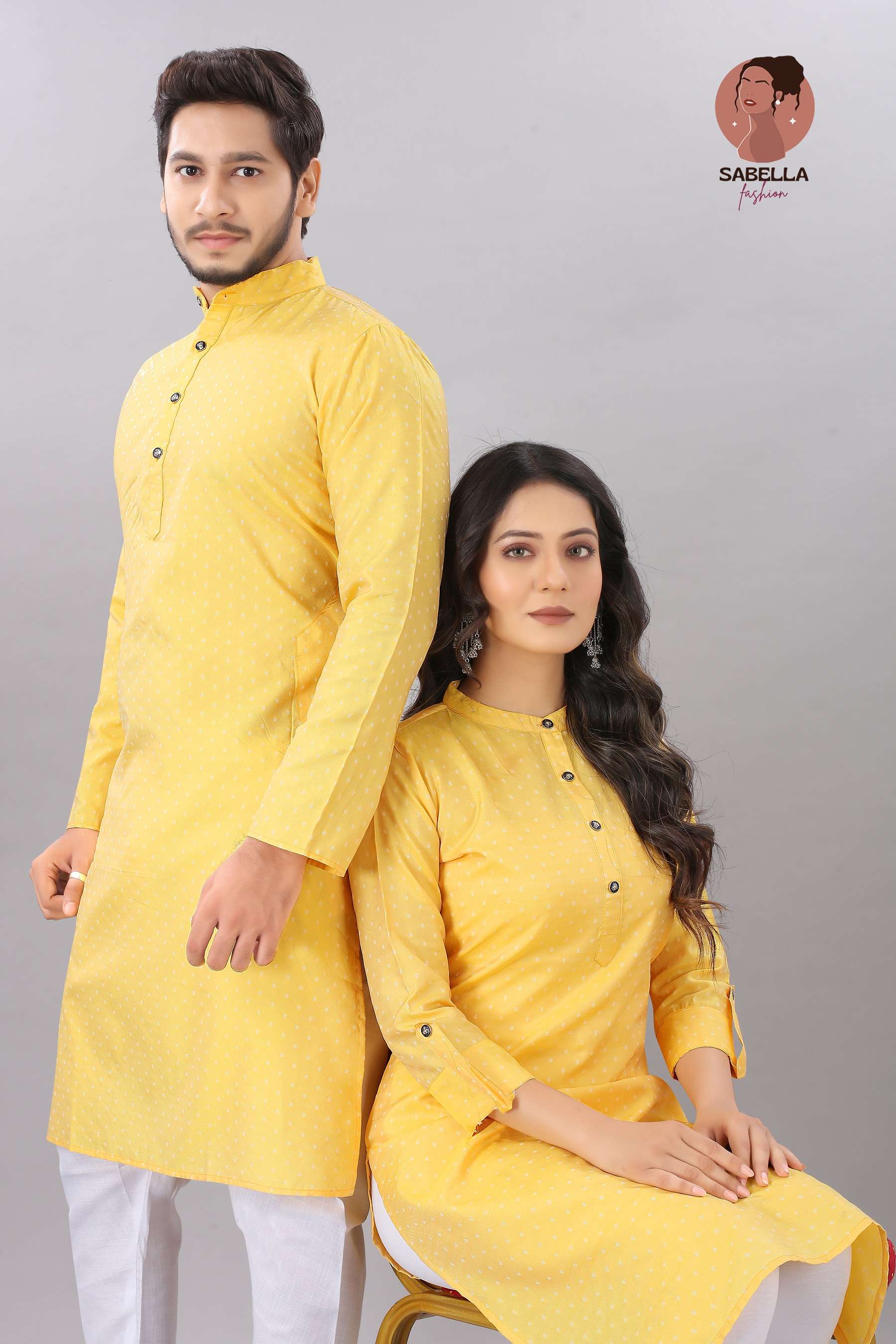 Couple Matching  Kurta Kurti  Yellow Color