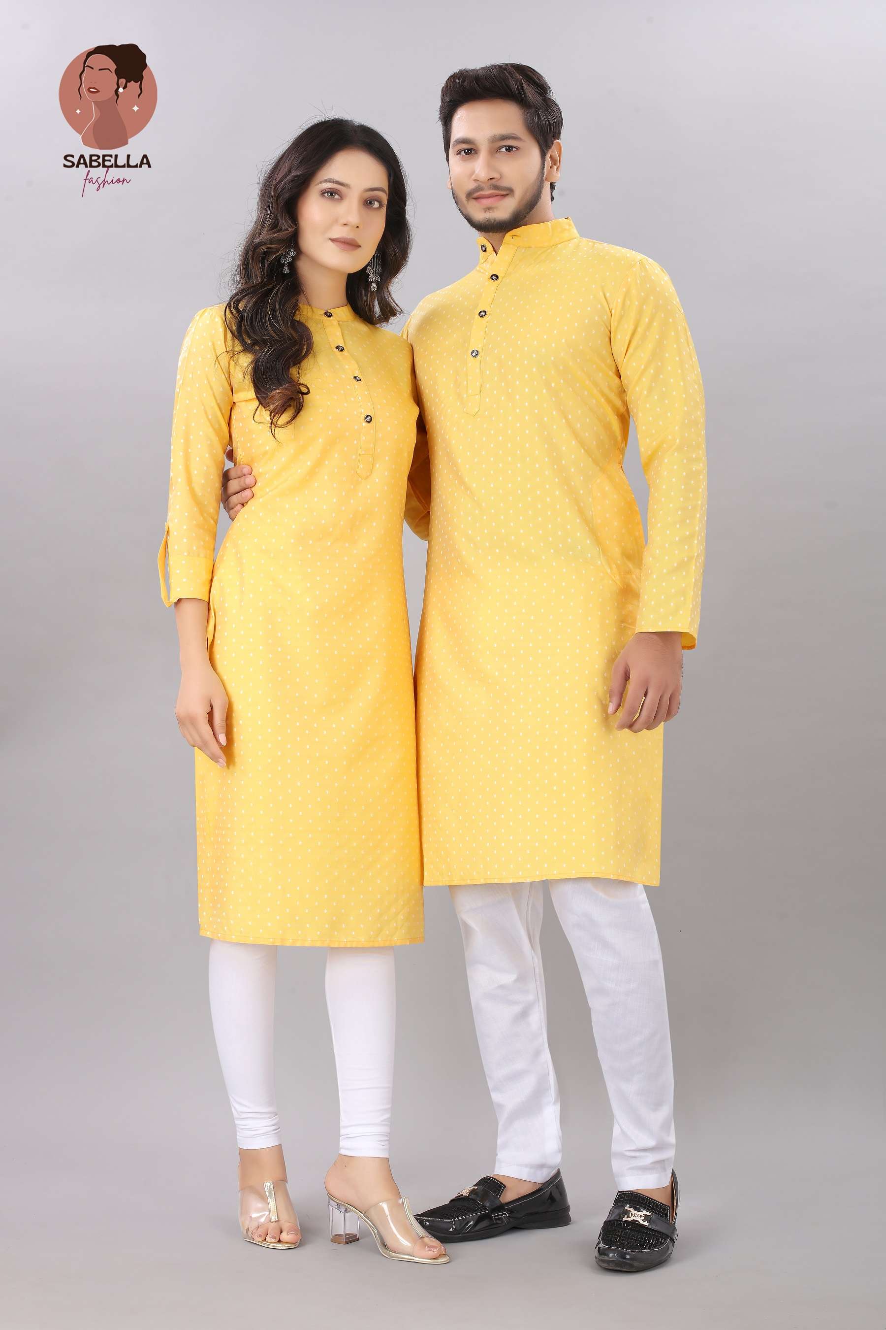 Couple Matching  Kurta Kurti  Yellow Color