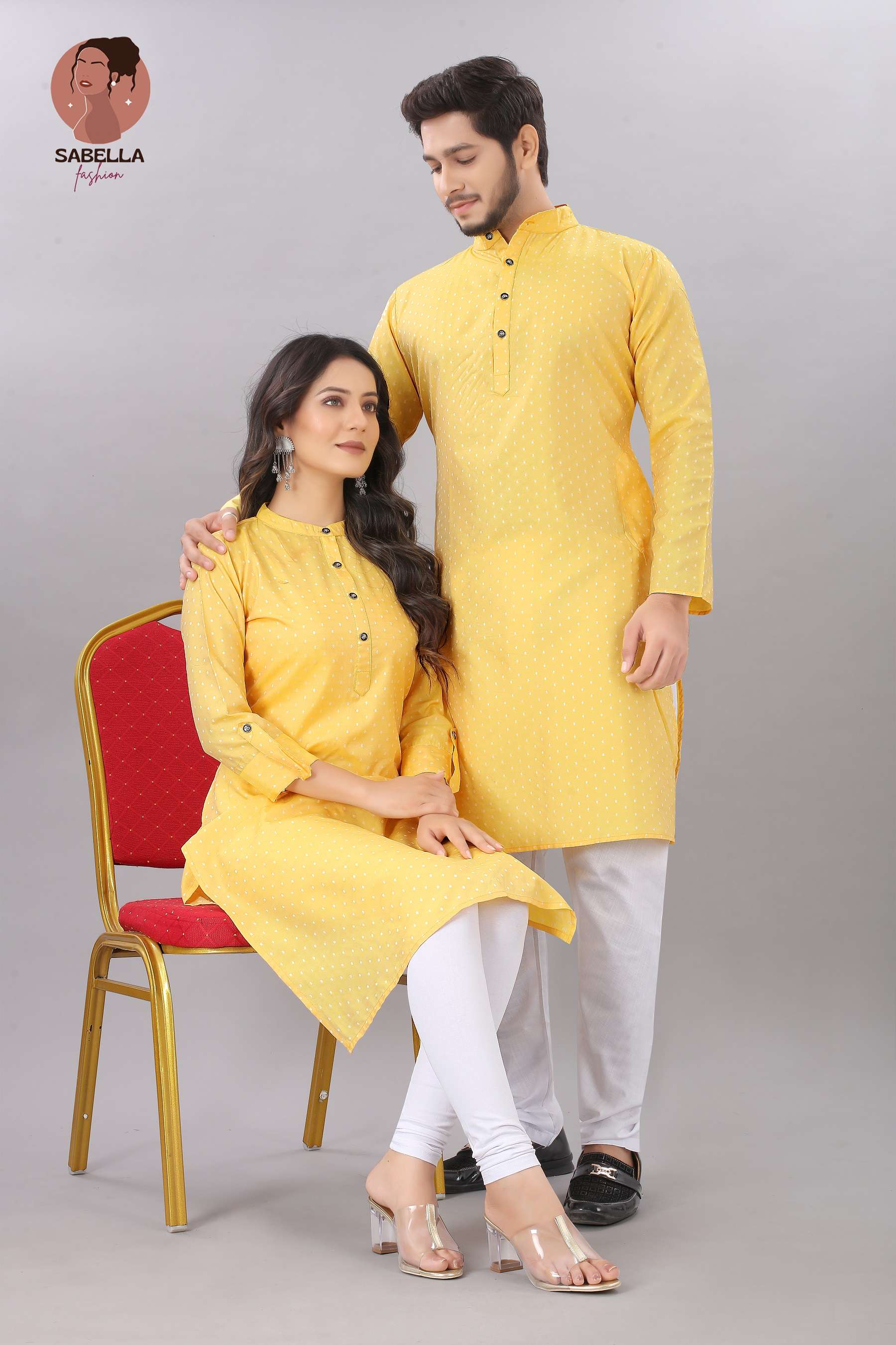 Couple Matching  Kurta Kurti  Yellow Color