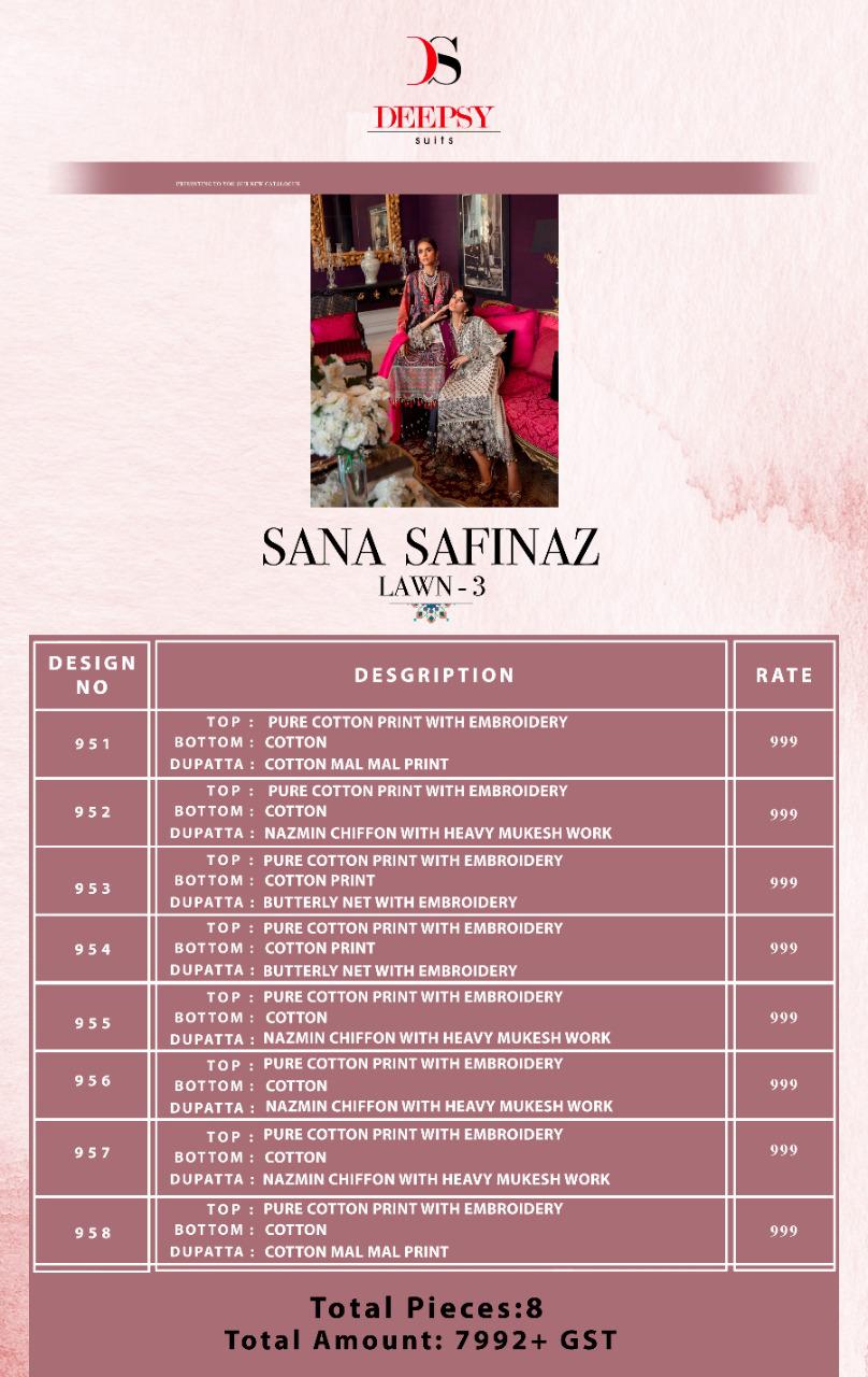 Deepsy Sana Safinaz Lawn  Vol 3 Pakistani Suits Bulk Buy Wholesale Pakistani Salwar Kameez Catalog