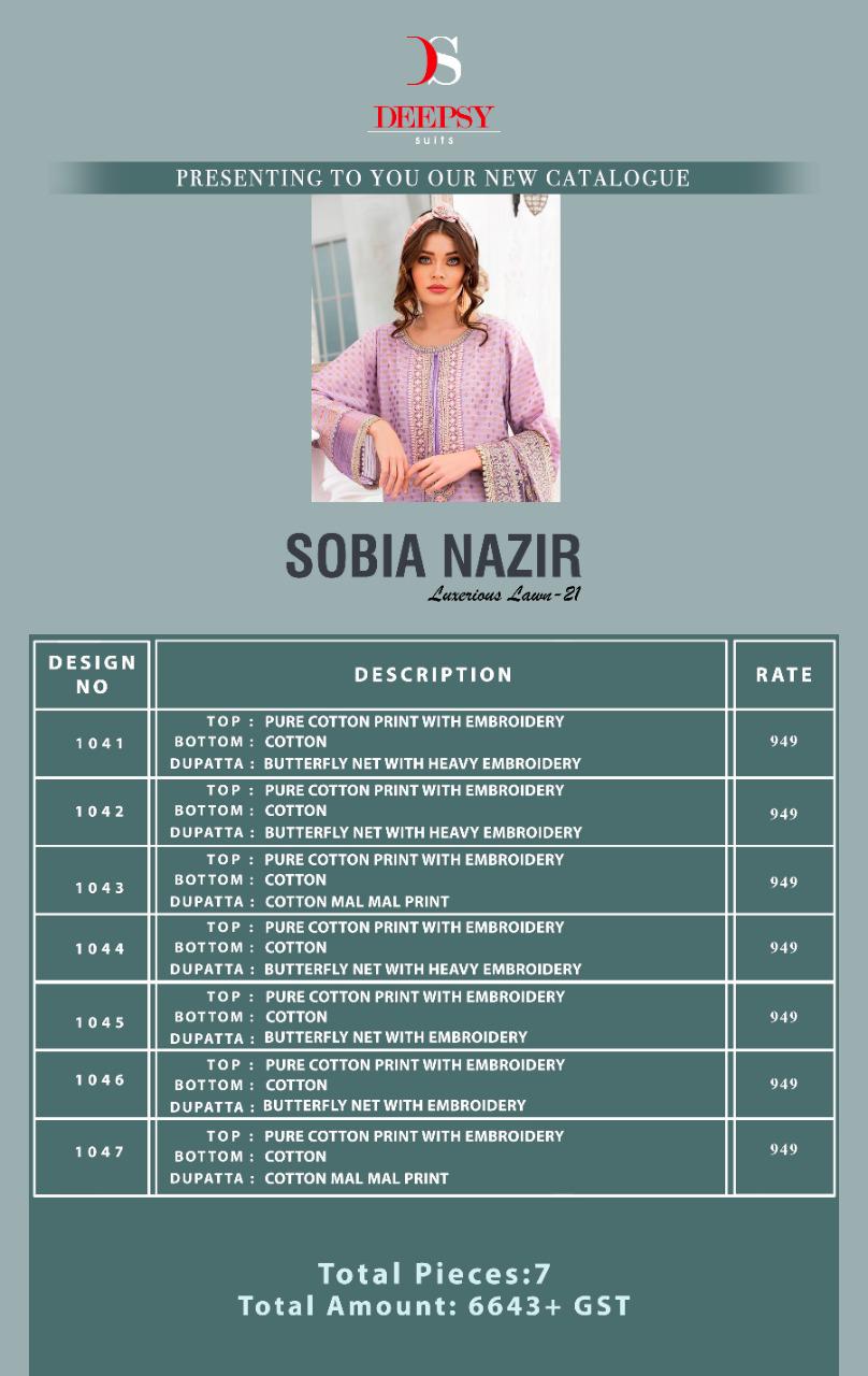 Deepsy Sobia Nazir Lawn  Vol 21 Pure Cotton Pakistani Salwar Kameez Catalog
