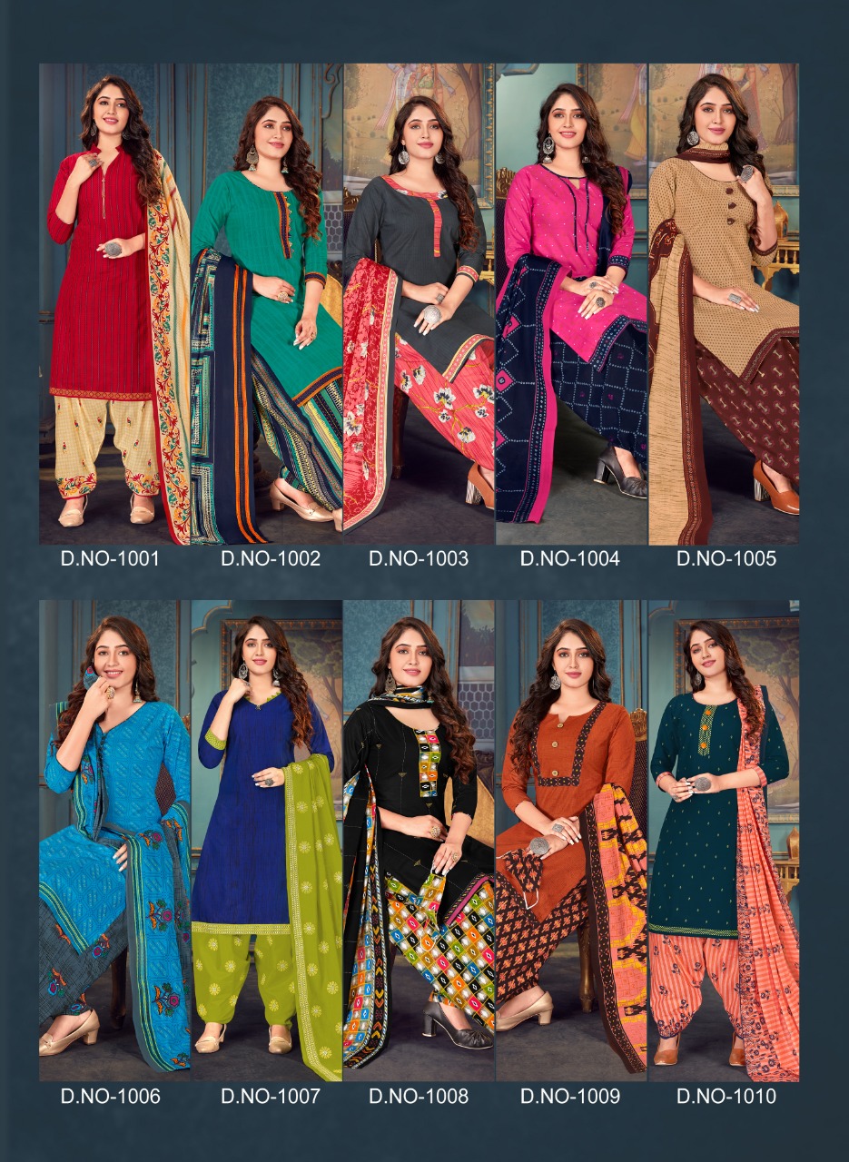 Diksha 4 Colour  Stitch Patiyala Cotton  Designer Dress Material Catalog