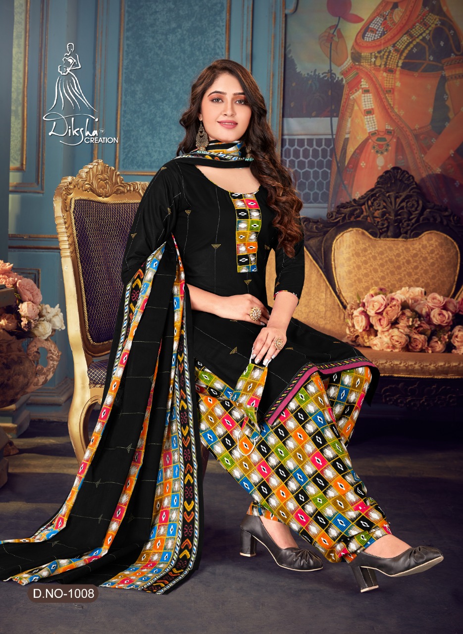 Diksha 4 Colour  Stitch Patiyala Cotton  Designer Dress Material Catalog