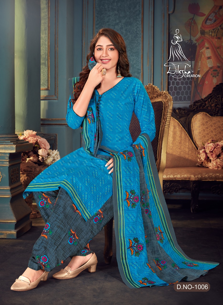 Diksha 4 Colour  Stitch Patiyala Cotton  Designer Dress Material Catalog