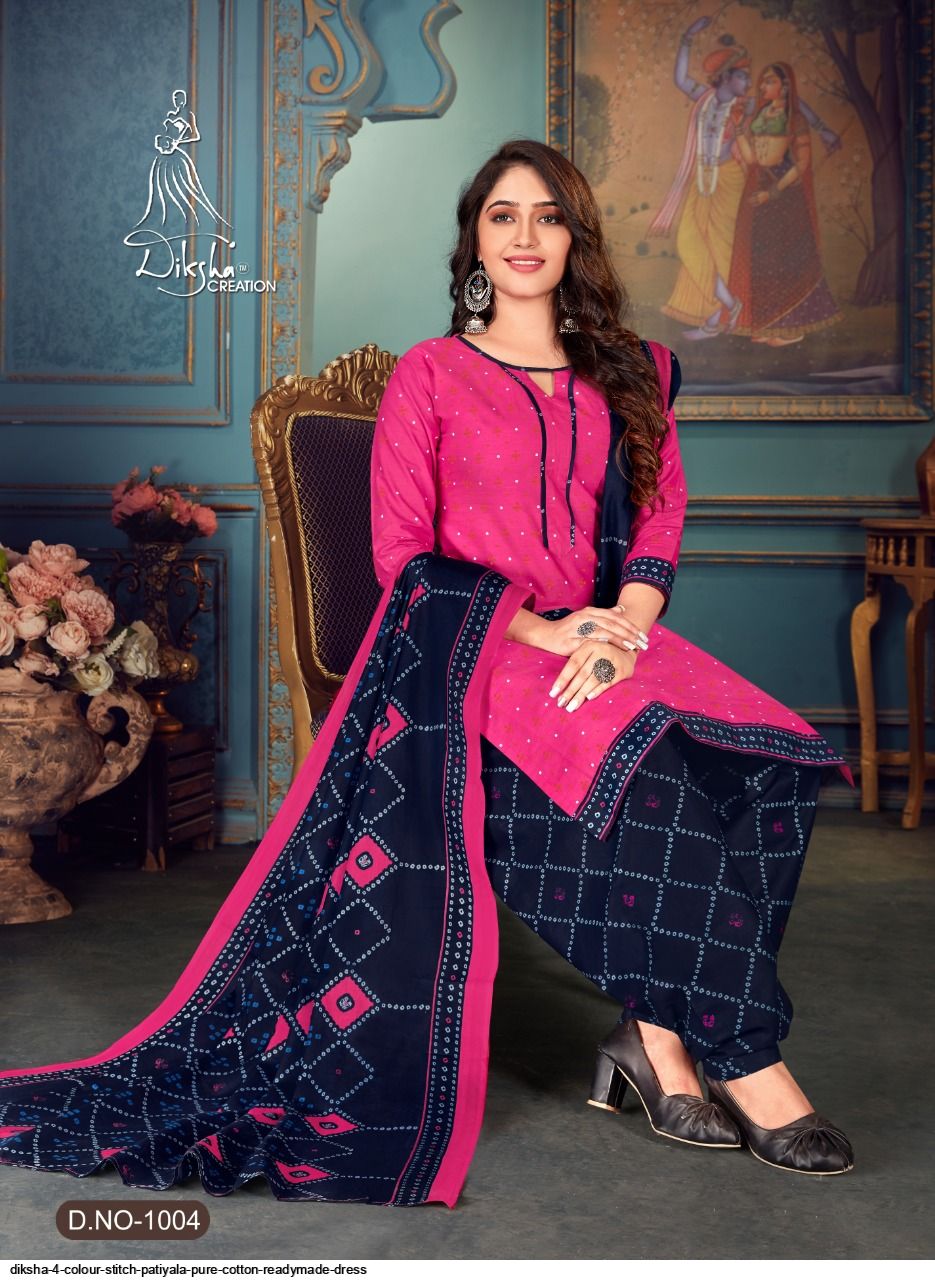 Diksha 4 Colour  Stitch Patiyala Cotton  Designer Dress Material Catalog