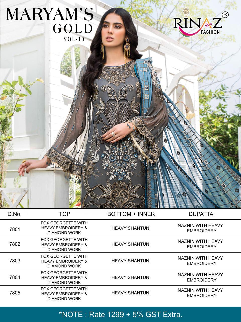 Rinaz Maryam's Gold Vol  10 Designer Georgette Pakistani Salwar Buy Bulk Buy Wholesale Pakistani Salwar Kameez