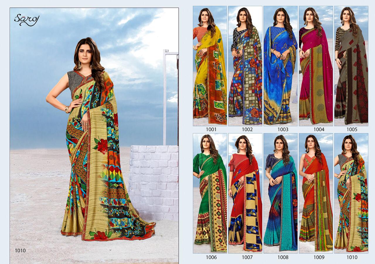 Saroj Megha Georgette Printed Wholesale Party Wear Sarees  Catalog