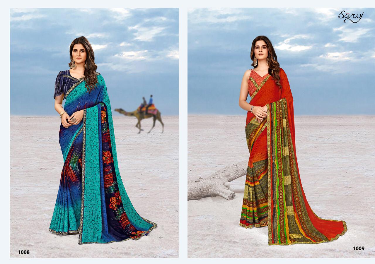 Saroj Megha Georgette Printed Wholesale Party Wear Sarees  Catalog