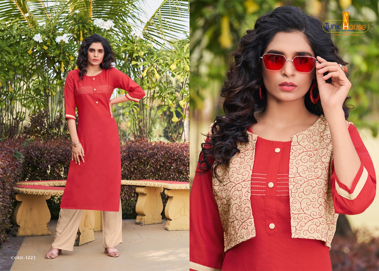Tunic House Nutan Jacket Designer Kurti With Jacket Catalouge