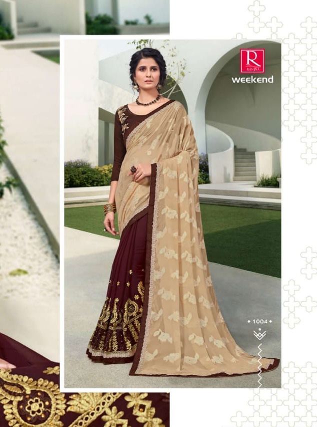 Ranjna Weekend Catalogue Half Half Saree Work Blouse Amazing Collection
