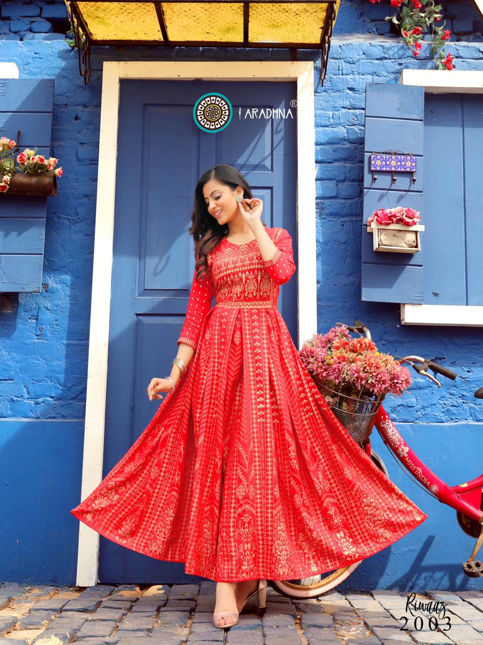 Aradhna Riwaaz  Vol 2 Rayon Fancy Ethnic Wear Long  Kurti Catalogue