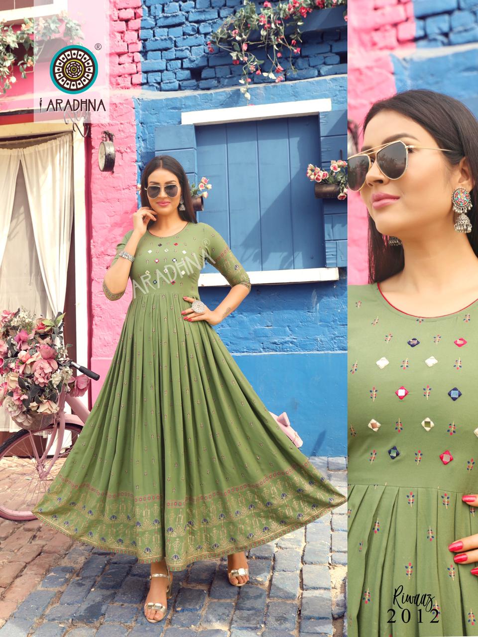 Aradhna Riwaaz  Vol 2 Rayon Fancy Ethnic Wear Long  Kurti Catalogue