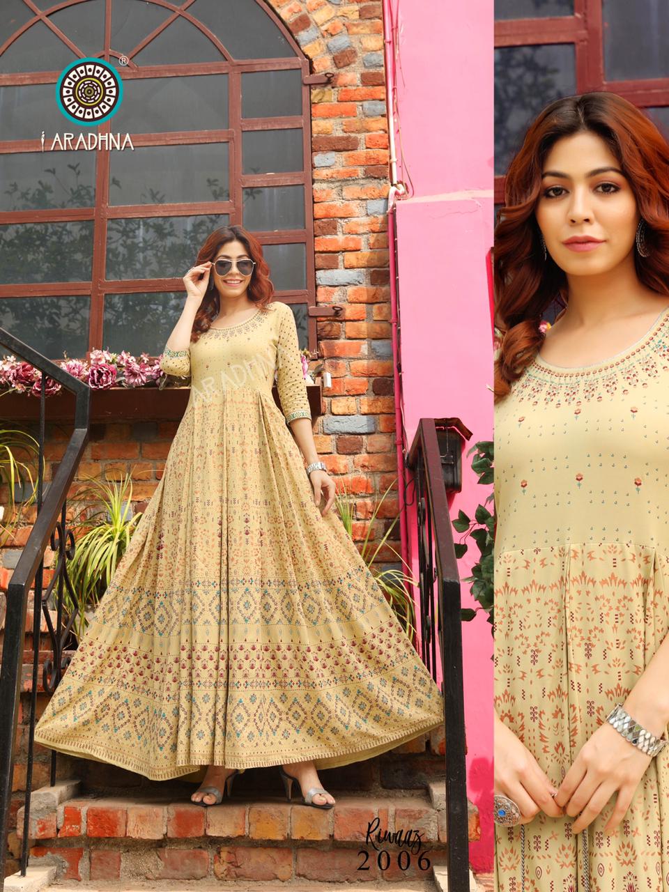 Aradhna Riwaaz  Vol 2 Rayon Fancy Ethnic Wear Long  Kurti Catalogue