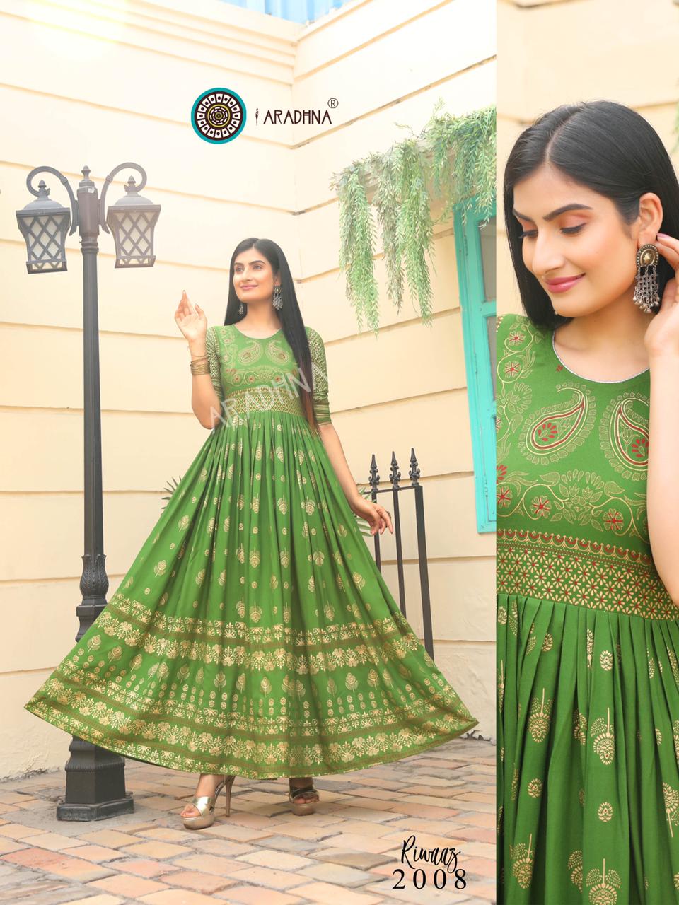 Aradhna Riwaaz  Vol 2 Rayon Fancy Ethnic Wear Long  Kurti Catalogue