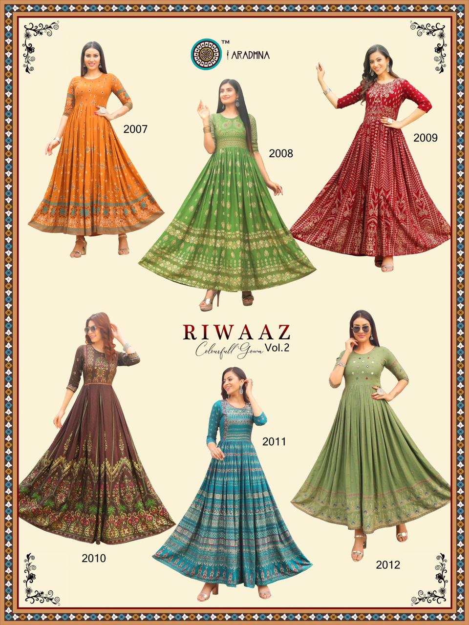 Aradhna Riwaaz  Vol 2 Rayon Fancy Ethnic Wear Long  Kurti Catalogue