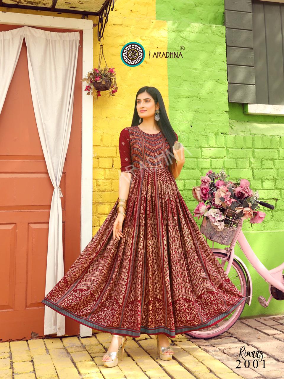Aradhna Riwaaz  Vol 2 Rayon Fancy Ethnic Wear Long  Kurti Catalogue