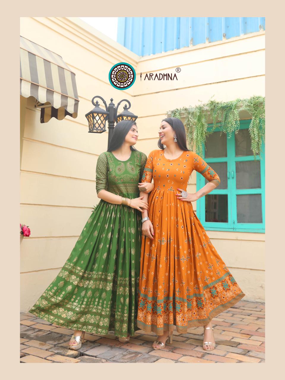 Aradhna Riwaaz  Vol 2 Rayon Fancy Ethnic Wear Long  Kurti Catalogue