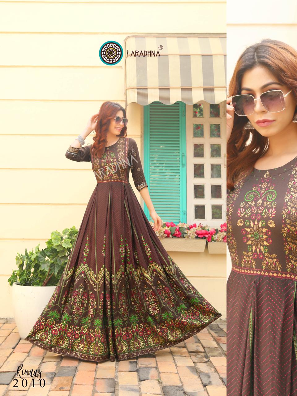 Aradhna Riwaaz  Vol 2 Rayon Fancy Ethnic Wear Long  Kurti Catalogue