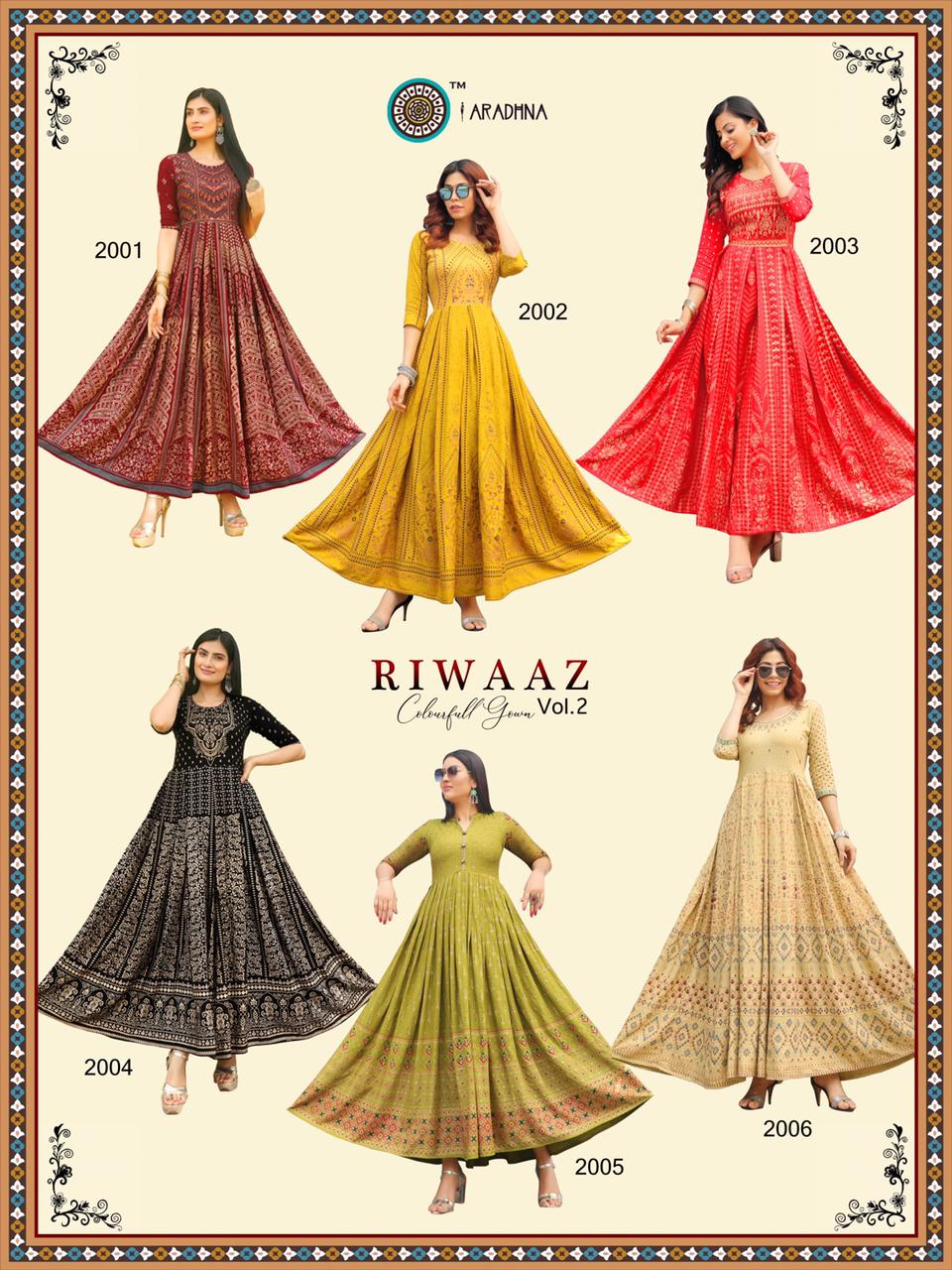 Aradhna Riwaaz  Vol 2 Rayon Fancy Ethnic Wear Long  Kurti Catalogue