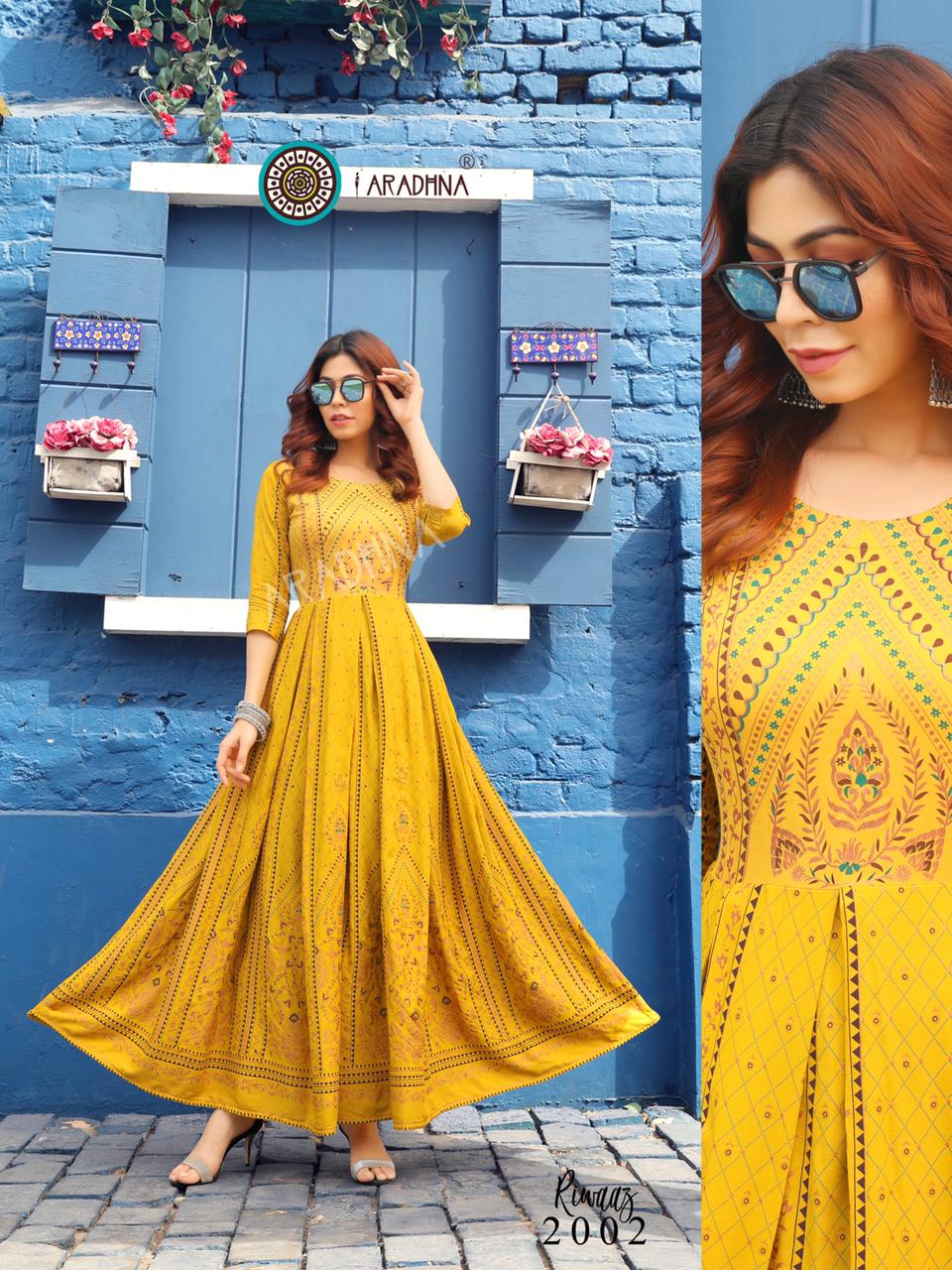 Aradhna Riwaaz  Vol 2 Rayon Fancy Ethnic Wear Long  Kurti Catalogue