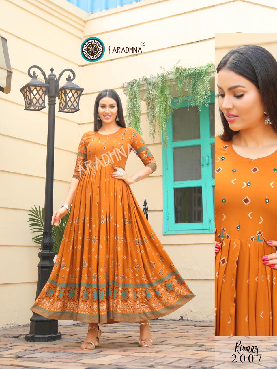 Aradhna Riwaaz  Vol 2 Rayon Fancy Ethnic Wear Long  Kurti Catalogue