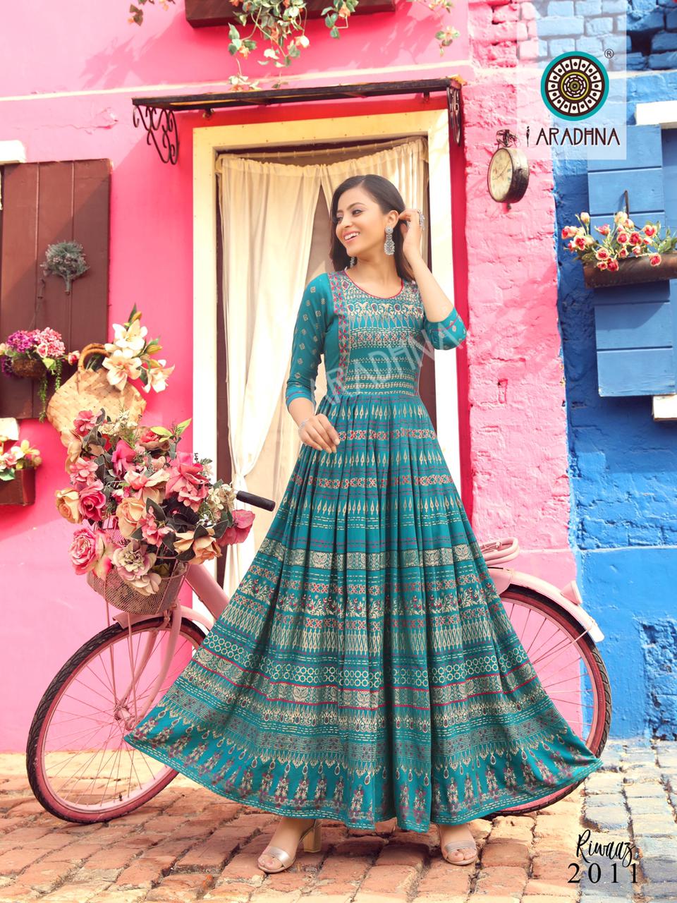 Aradhna Riwaaz  Vol 2 Rayon Fancy Ethnic Wear Long  Kurti Catalogue