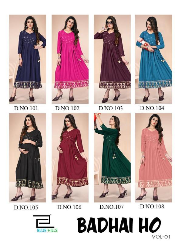 Blue Hills Badhai Ho Vol 1 Rayon Fancy Feeding Kurti Catalog