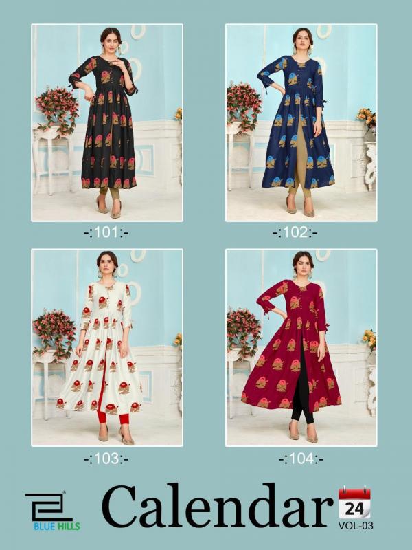 Blue Hills Calendar Vol 3 Rayon Designer Center Cut  Buy Kurti Designs Online