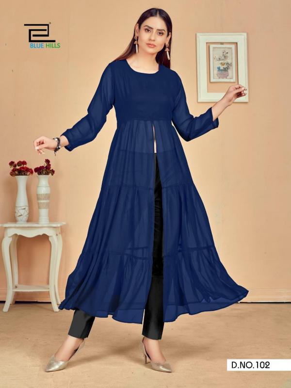 Blue Hills Tokyo Georgette Fancy Kurti Designer Long Kurtis Catalog