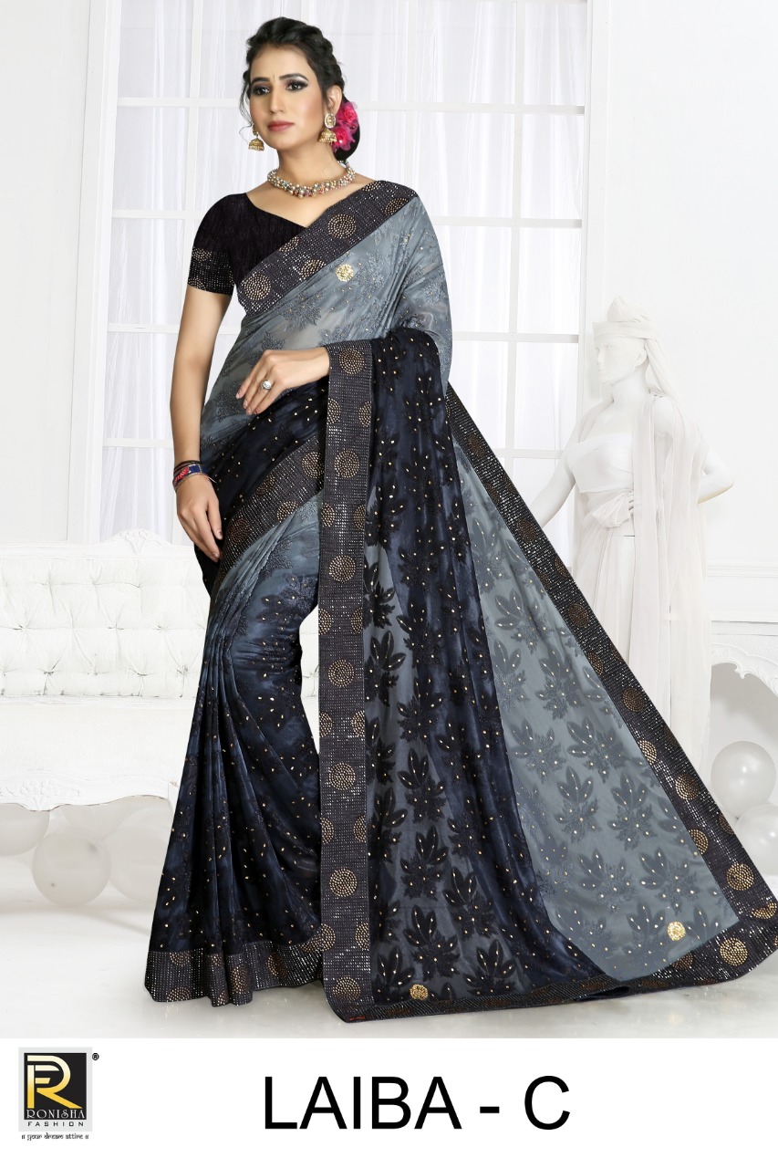 Ranjna Laiba Siroski Border Heavy Diamond Party Wear Saree Collection