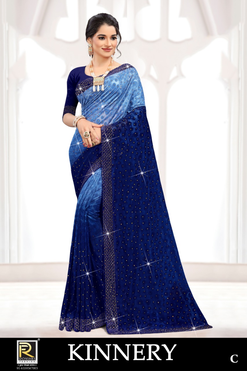 Ranjna Kinnery Siroski Border Heavy Diamond Designer Brasso Sarees Collection