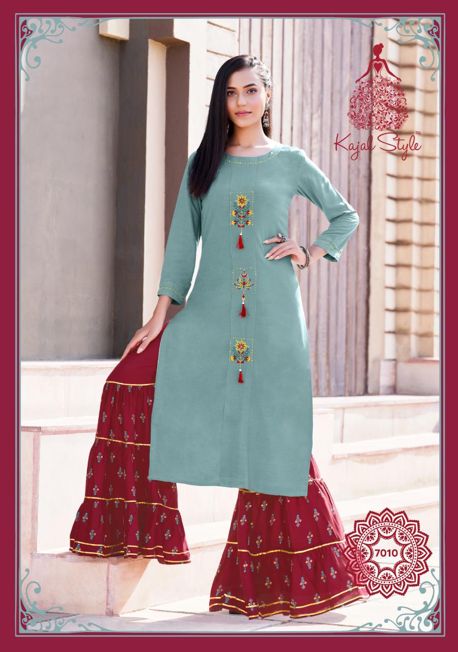 Kajal Style Fashion Label Vol 7 Designer Rayon Embroidery Kurti With Plazzo Catalog