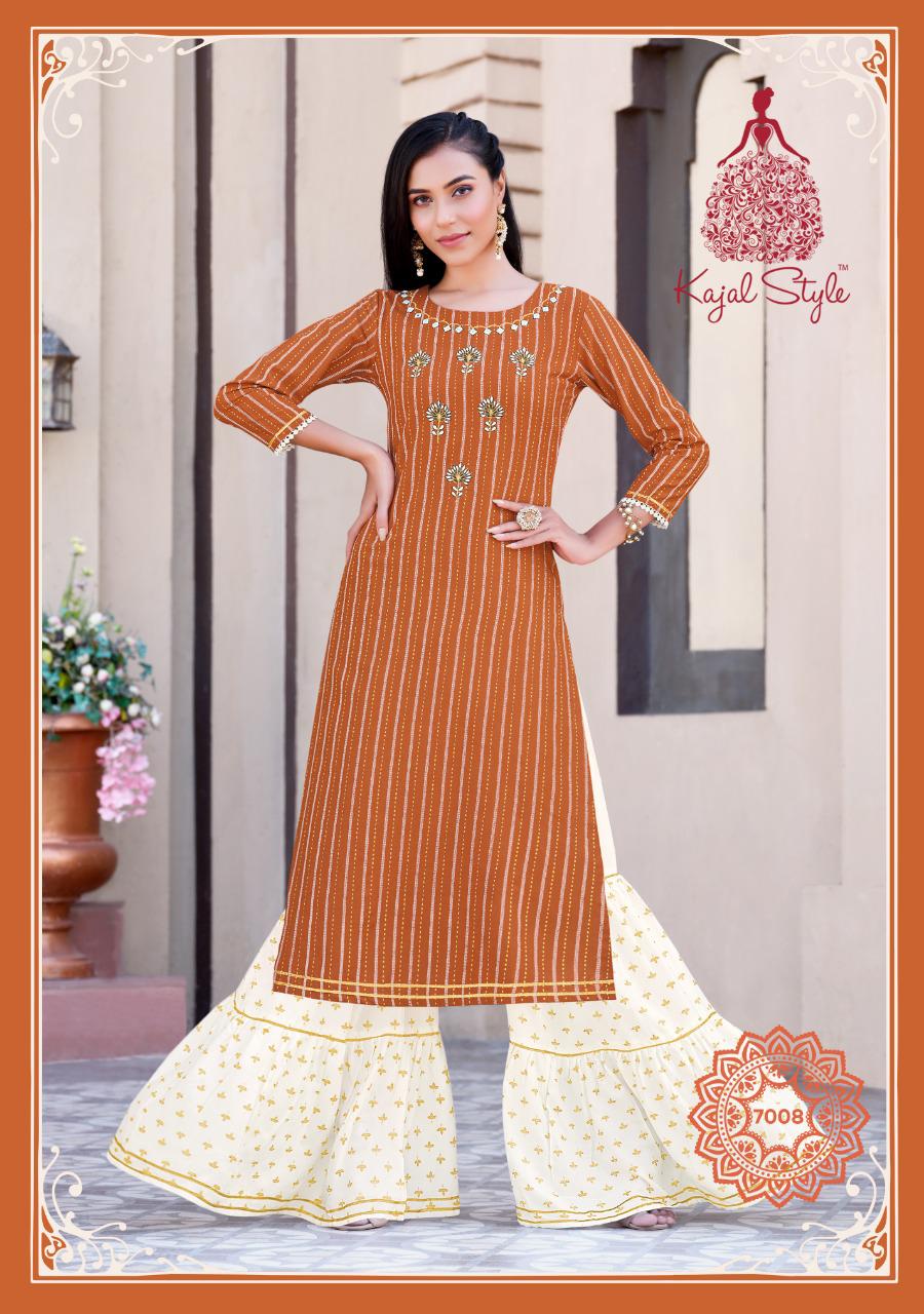 Kajal Style Fashion Label Vol 7 Designer Rayon Embroidery Kurti With Plazzo Catalog