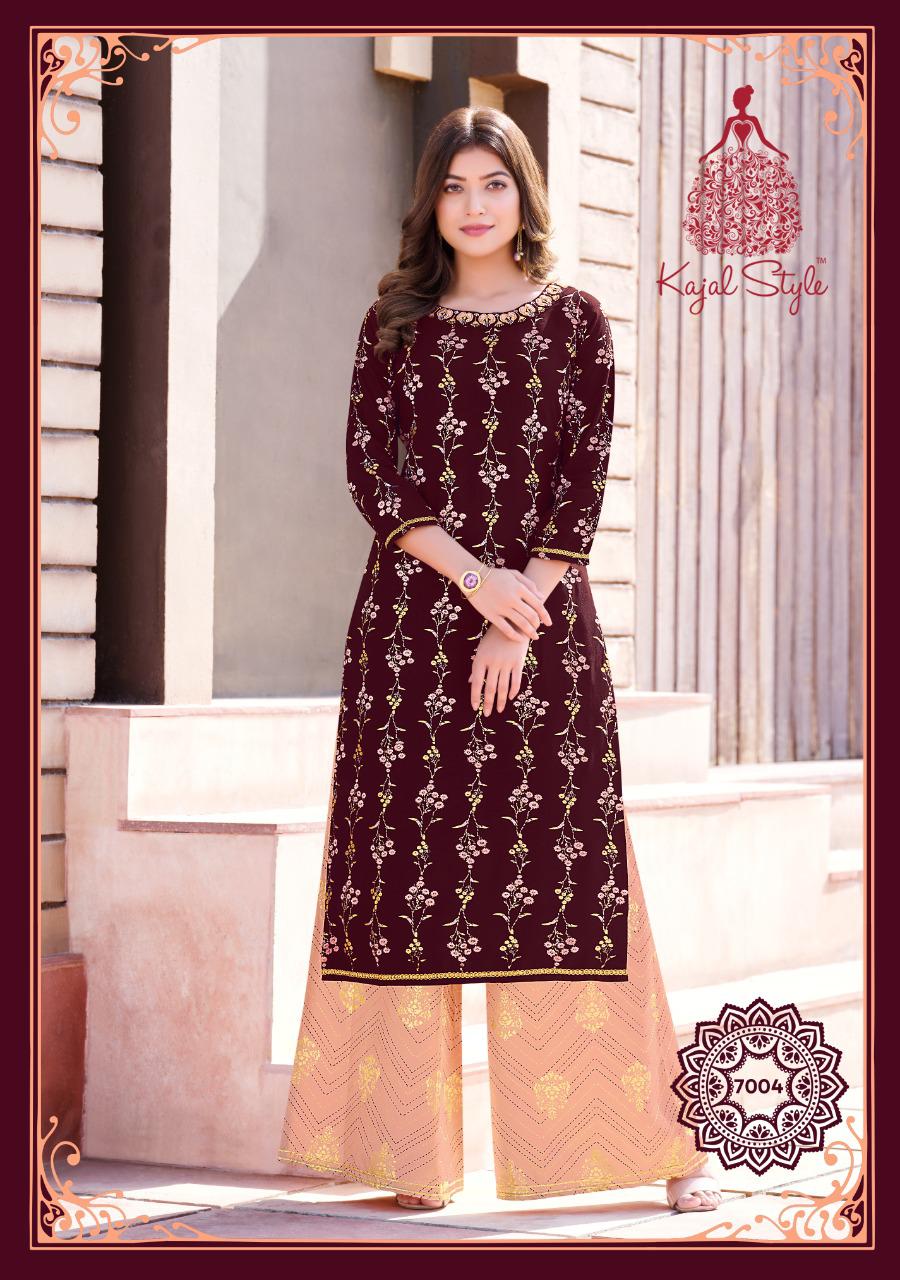 Kajal Style Fashion Label Vol 7 Designer Rayon Embroidery Kurti With Plazzo Catalog