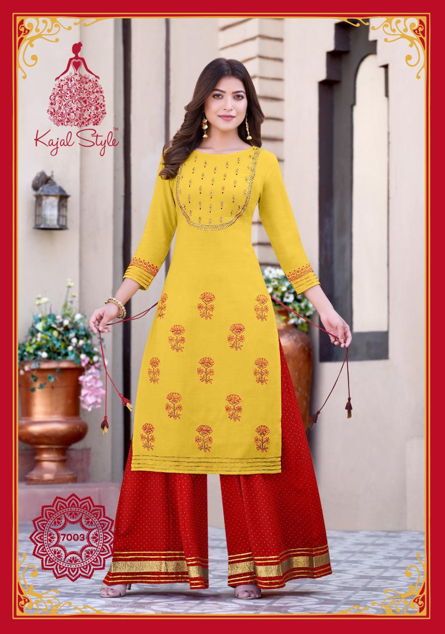 Kajal Style Fashion Label Vol 7 Designer Rayon Embroidery Kurti With Plazzo Catalog