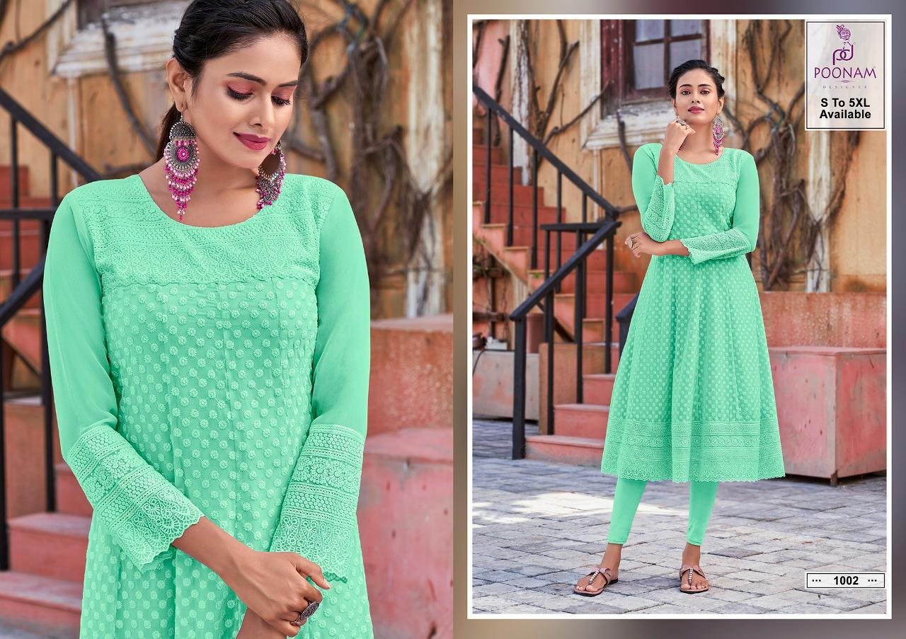 Poonam Rangrez Designer Georgette Chiken Work Kurti  Catalog