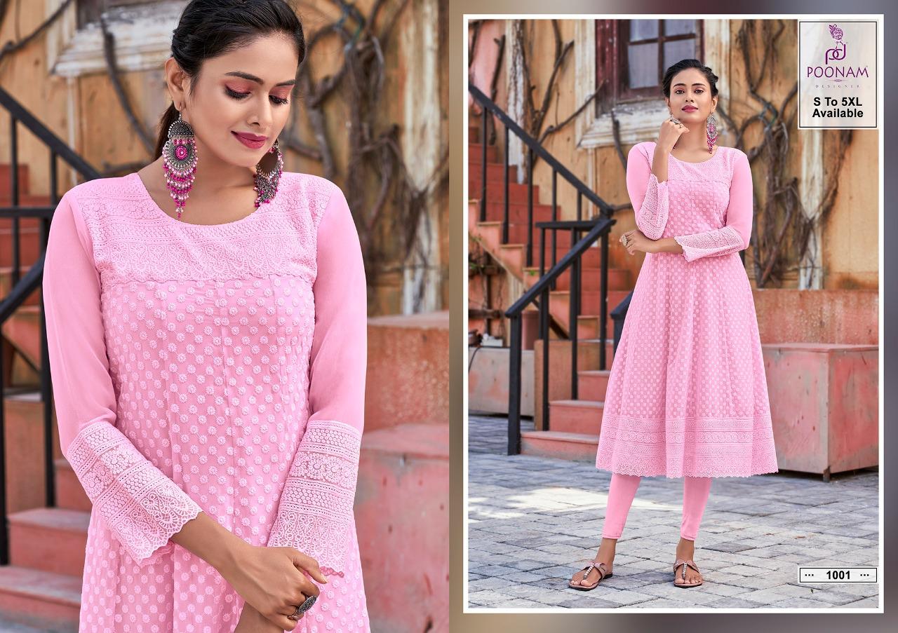 Poonam Rangrez Designer Georgette Chiken Work Kurti  Catalog
