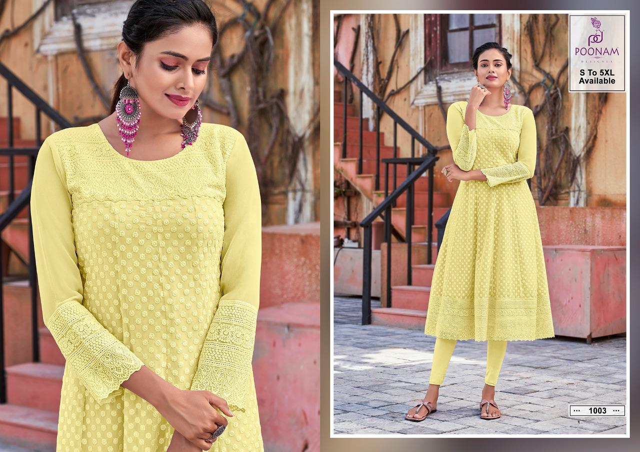Poonam Rangrez Designer Georgette Chiken Work Kurti  Catalog