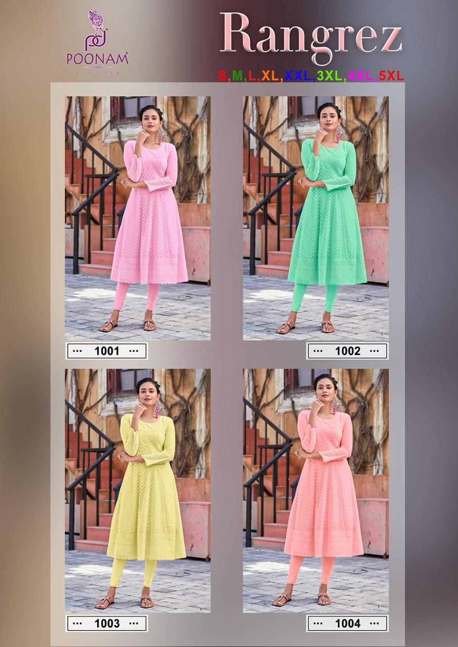 Poonam Rangrez Designer Georgette Chiken Work Kurti  Catalog