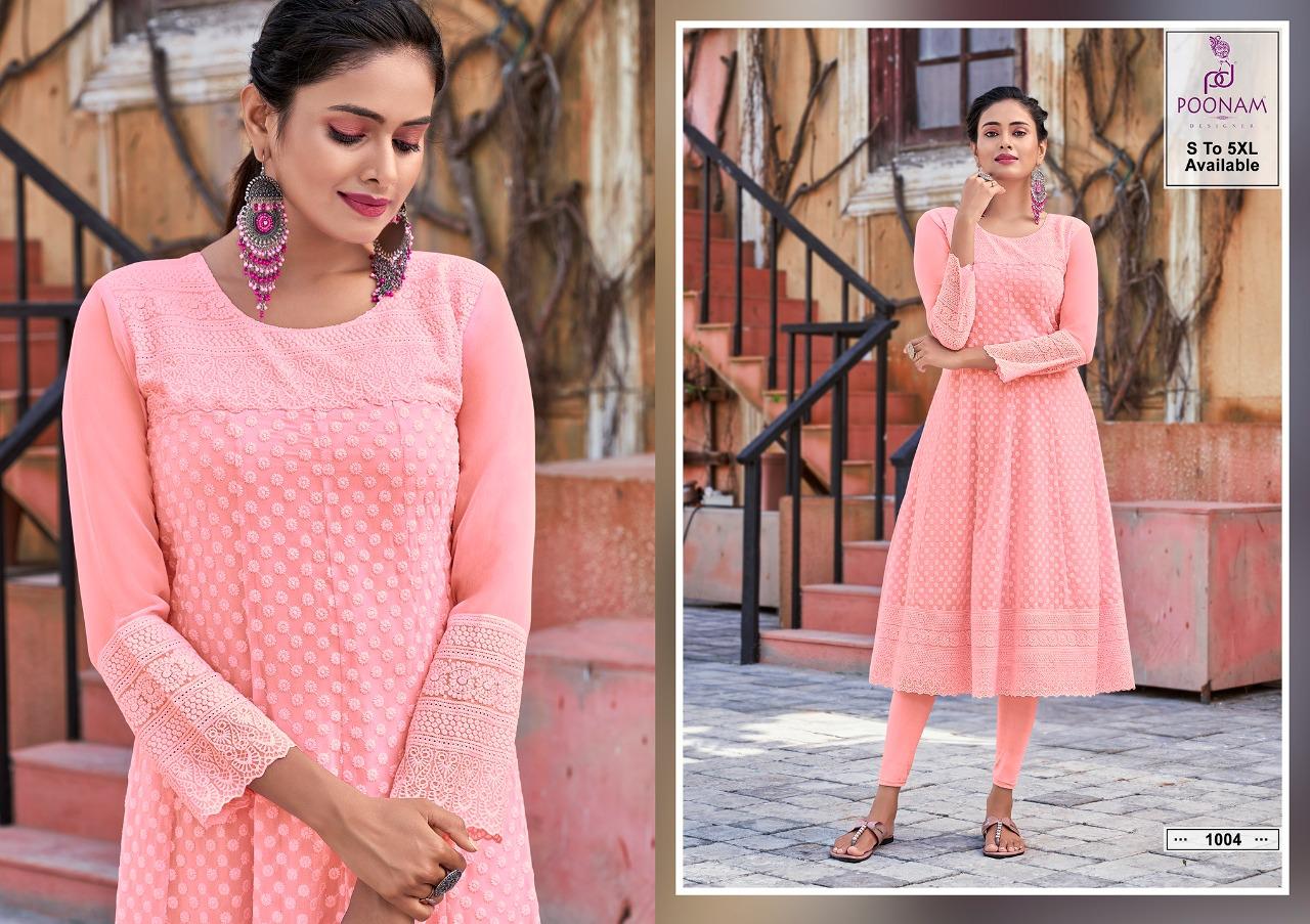 Poonam Rangrez Designer Georgette Chiken Work Kurti  Catalog