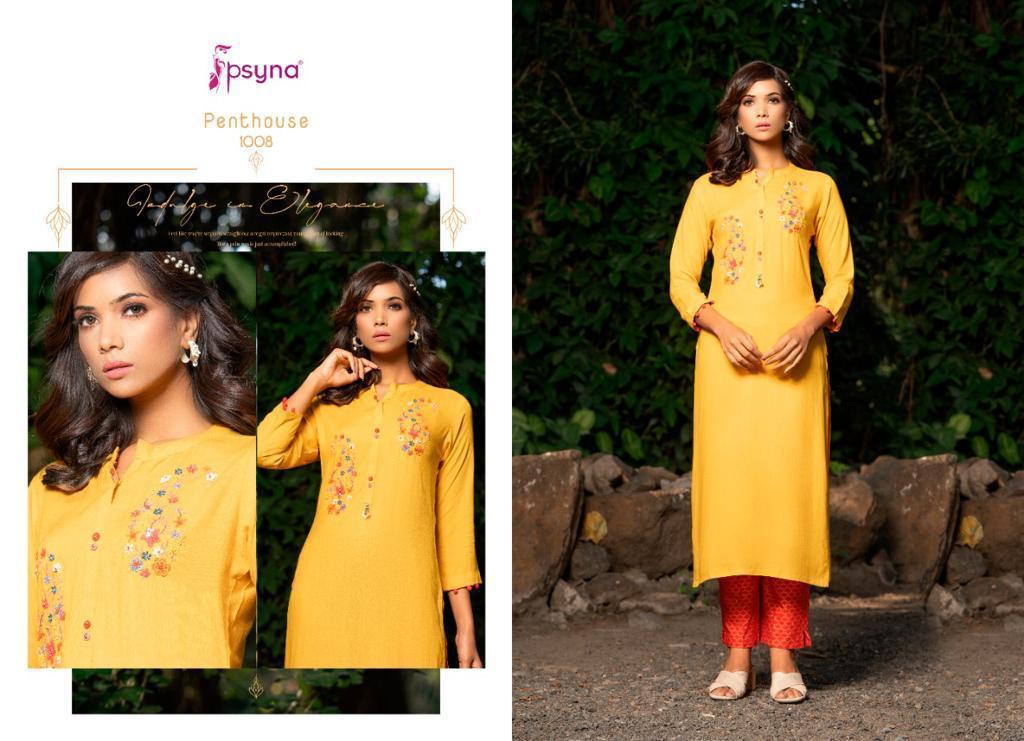 Psyna Pent House Rayon Designer Printed Kurtis With Pant Set Catalog