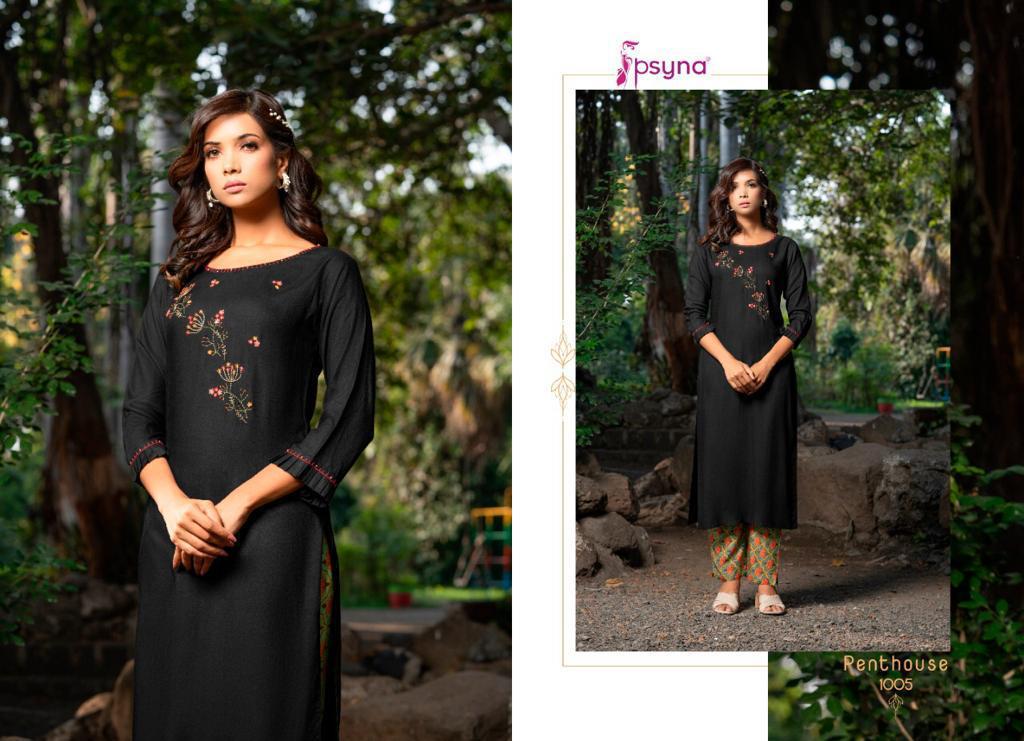 Psyna Pent House Rayon Designer Printed Kurtis With Pant Set Catalog