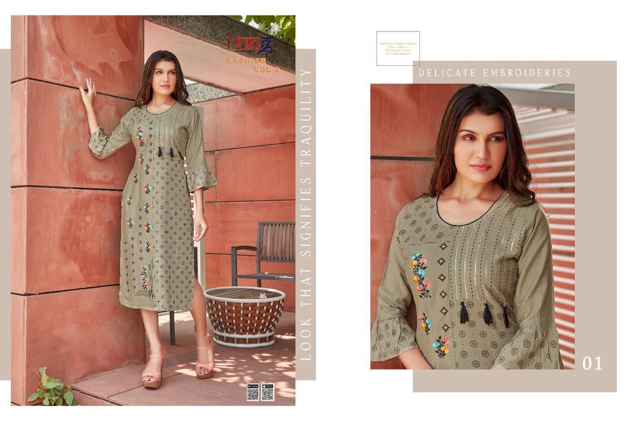 Rung Kashish Vol 2 Rayon Fancy Embroidery Kurti Catalog