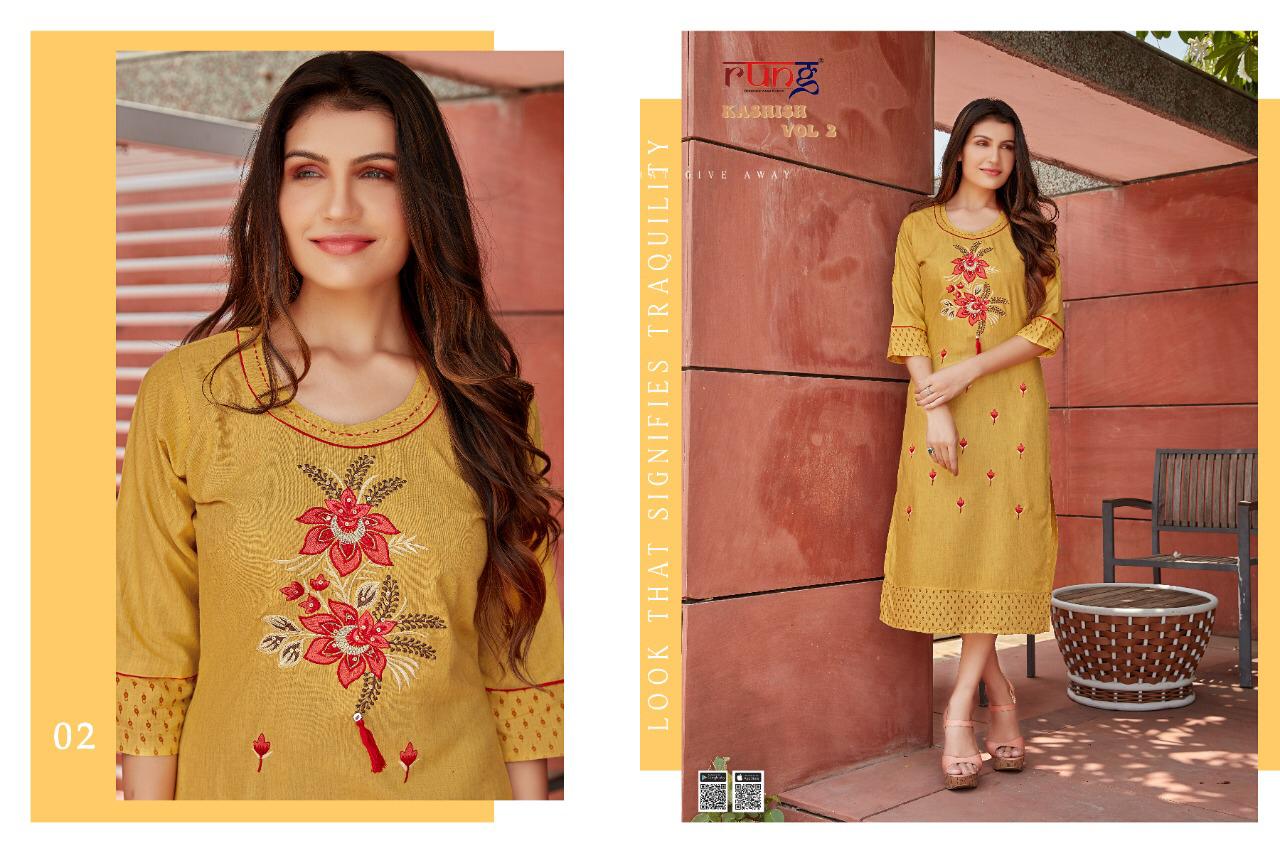 Rung Kashish Vol 2 Rayon Fancy Embroidery Kurti Catalog