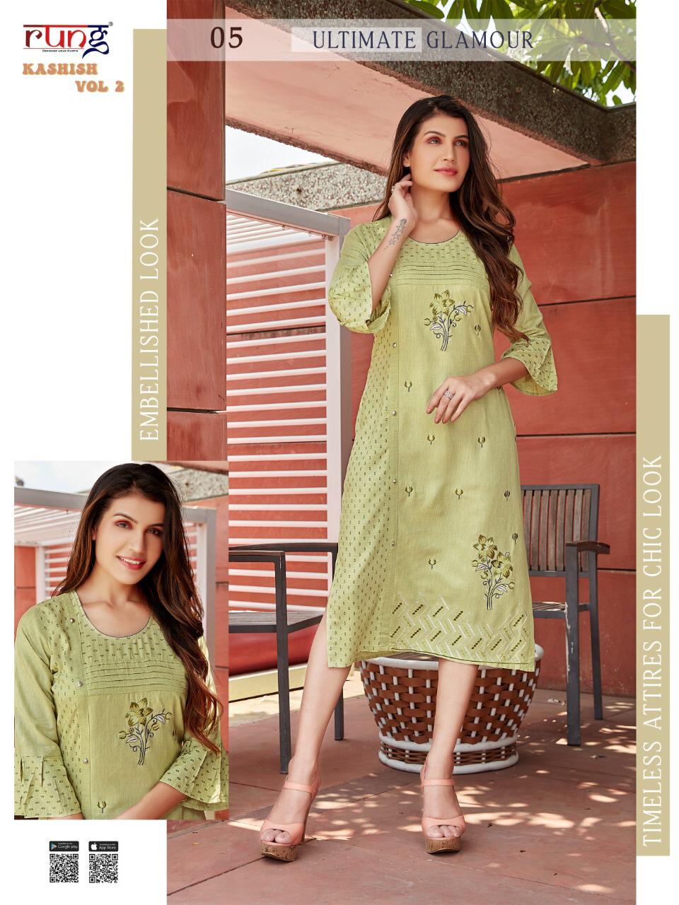 Rung Kashish Vol 2 Rayon Fancy Embroidery Kurti Catalog