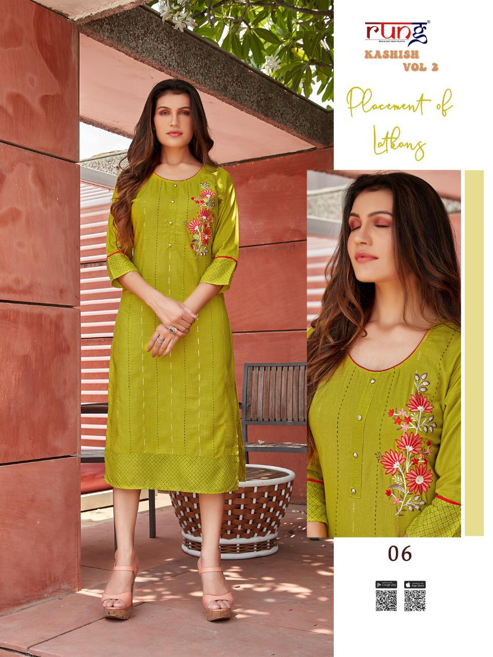 Rung Kashish Vol 2 Rayon Fancy Embroidery Kurti Catalog